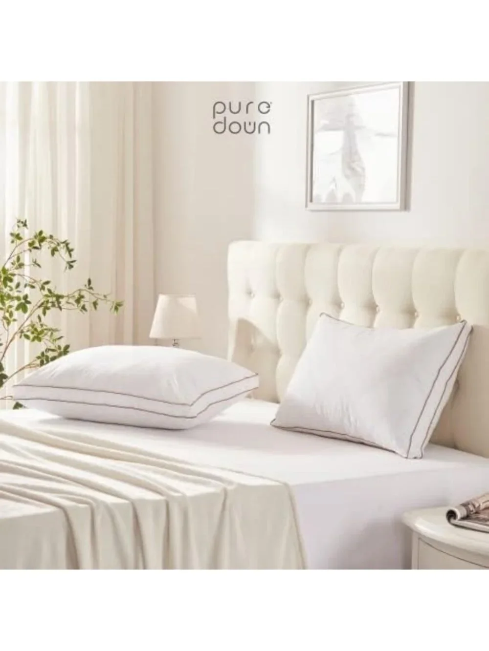 Luxurious Goose Down Pillows Set of 2 for Sleeping, King Size, Cotton Cover